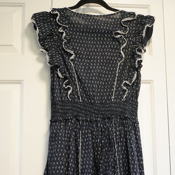 La Vie Rebecca Taylor Navy Blue & White Short Ruffle Dress - Picture 11 of 12